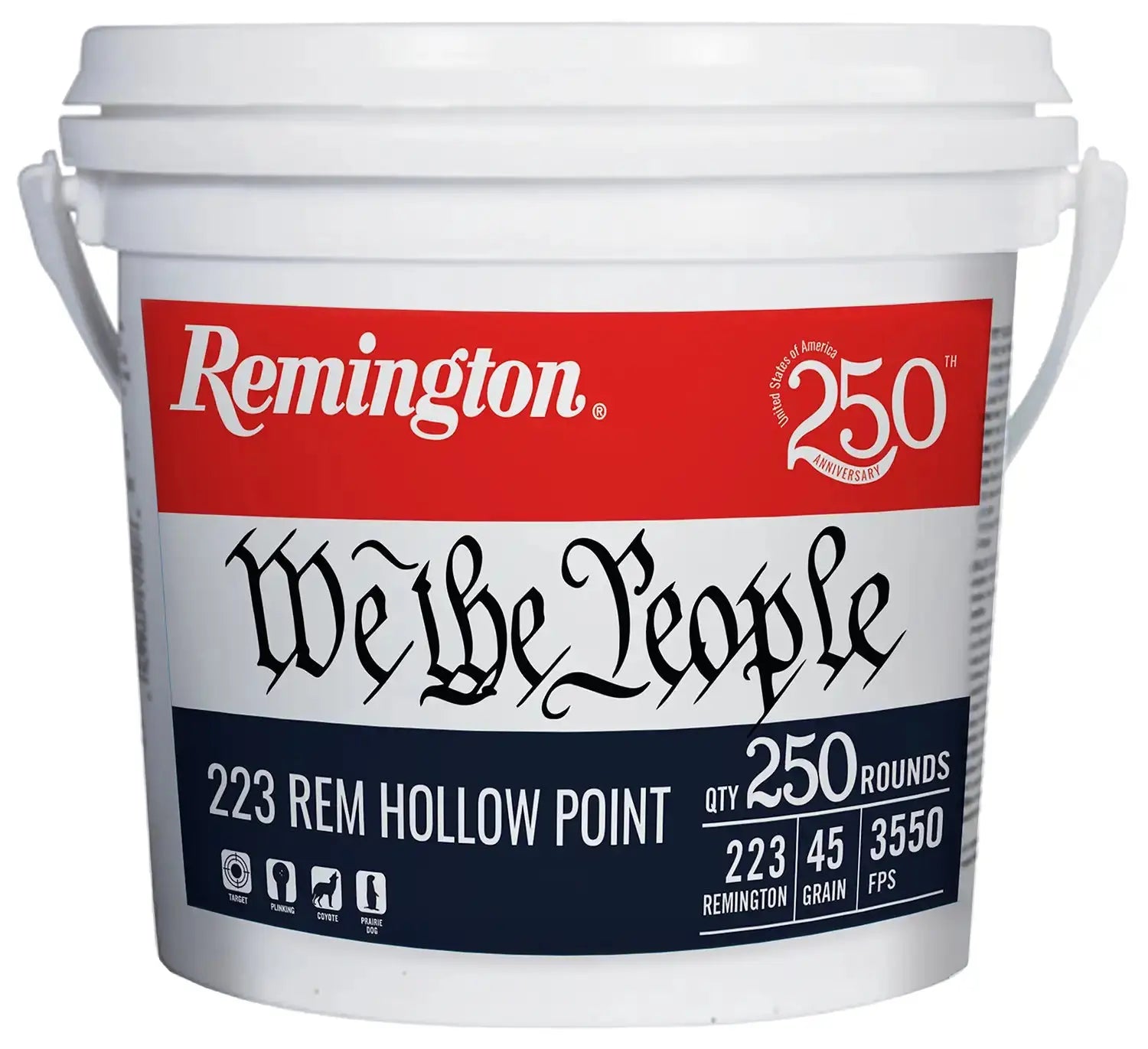 REMINGTON 223 REM 55GR FMJ 250 RND WE THE PEOPLE BUCKET 250TH 250RD Cross-Current Precision Armory
