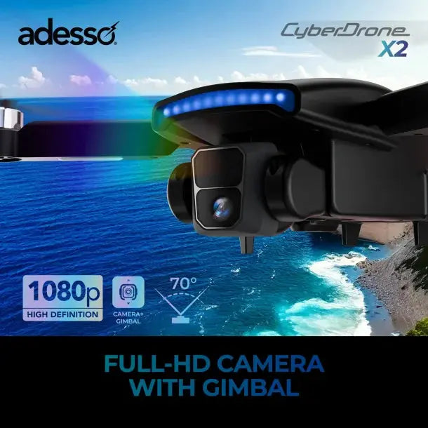 Adesso® CyberDrone X2 1080p Drone with FPV Camera, Gimbal, and Remote Cross-Current Precision Armory