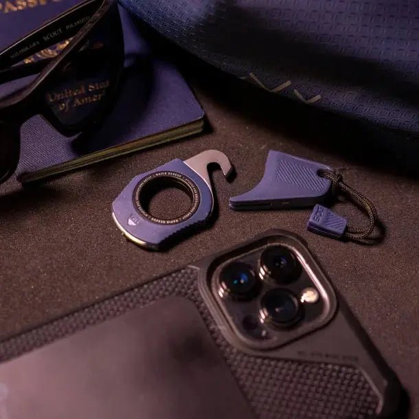 SOG® Rapid Rescue Pocket Seatbelt Cutter and Glass Breaker with Removable Sheath, Midnight Blue Cross-Current Precision Armory